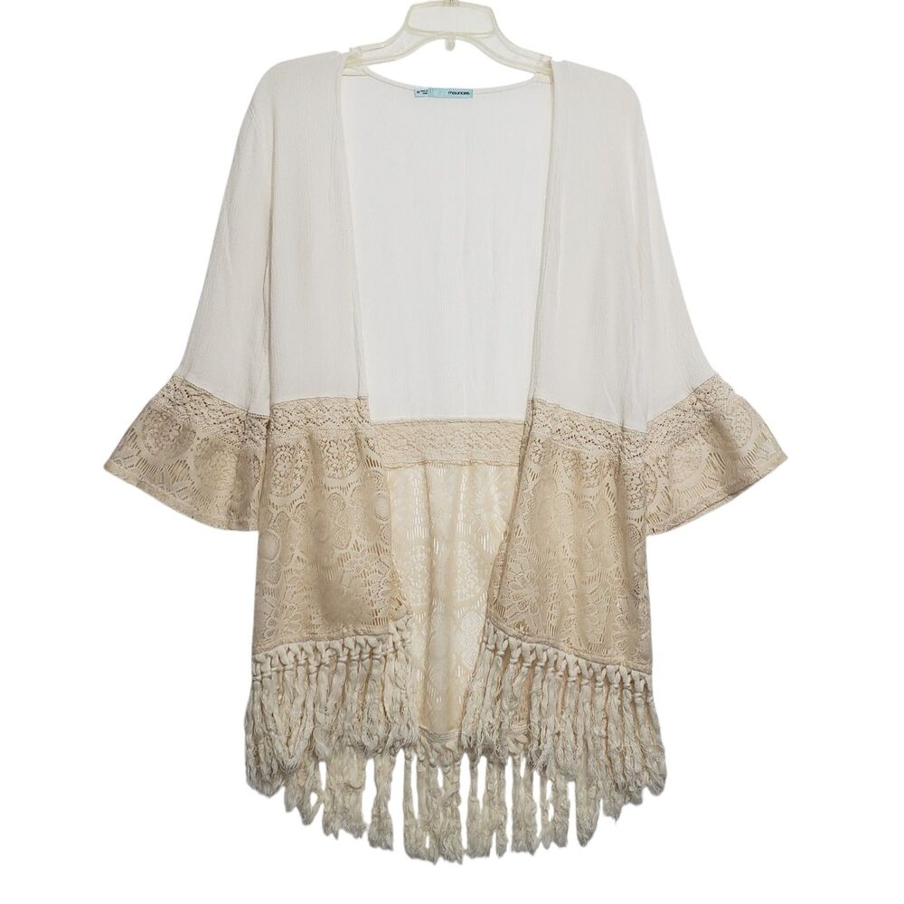 Maurices Women's Lightweight Cardigan with Lace, Fringe, 3/4 Sleeves, Size XS